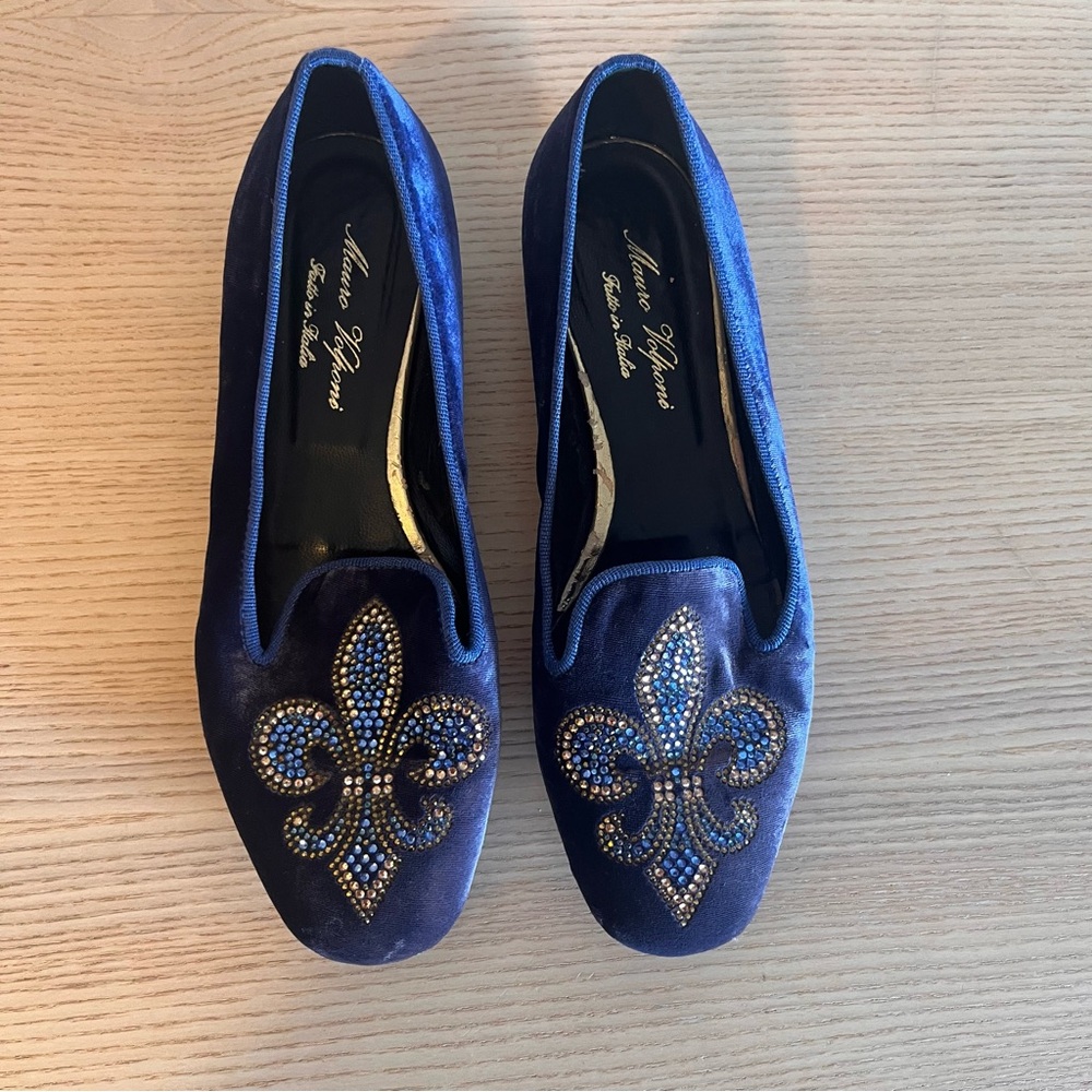 Mauro Volponi Vintage Blue Velvet Pattern Flats Italian EU39